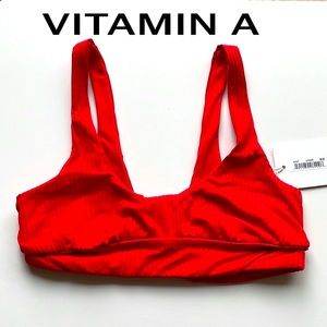 NWT Vitamin A Sienna scoopneck bikini swim top red 4/XS  6/S Plunge V bralette